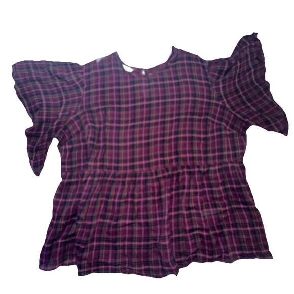 Terra & Sky Women's Plus Flutter Baby Doll Top 3X (24-26W) Purple Oxford Multi - Picture 1 of 6